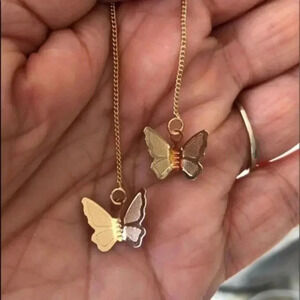 Butterfly Gold Tone Pearl Threader Earrings NWT